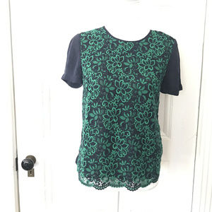 J CRew blue Green Embroidered Front Blouse Top